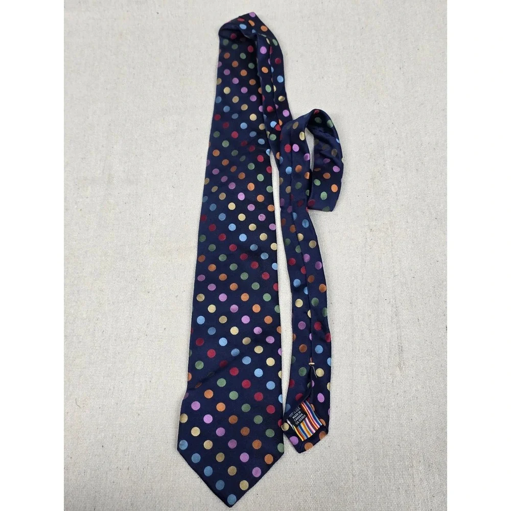 Bachrach Mens Silk Necktie Navy Blue Multi‎ Color Polka Dot Made in Canada